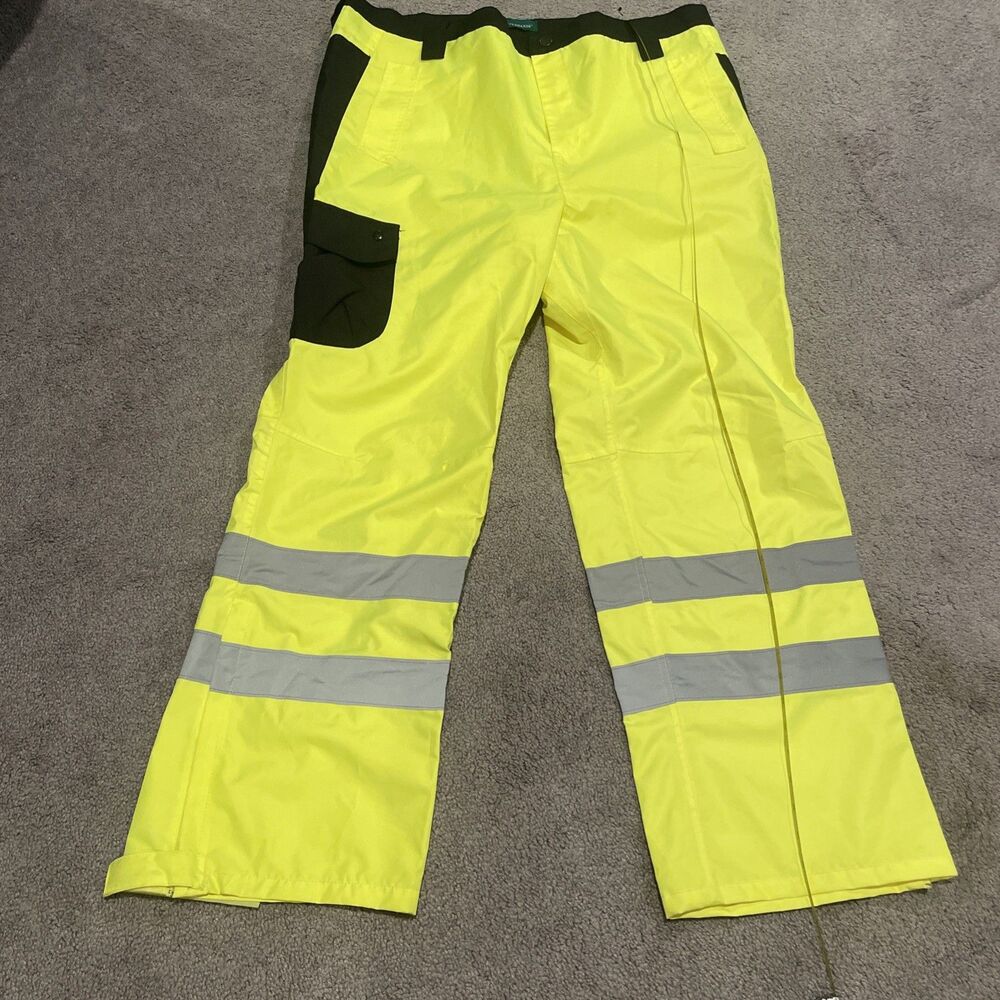 Safety Rain Pants Hi Visibility  3XL Yellow Black Belted Waterproof Work Pants